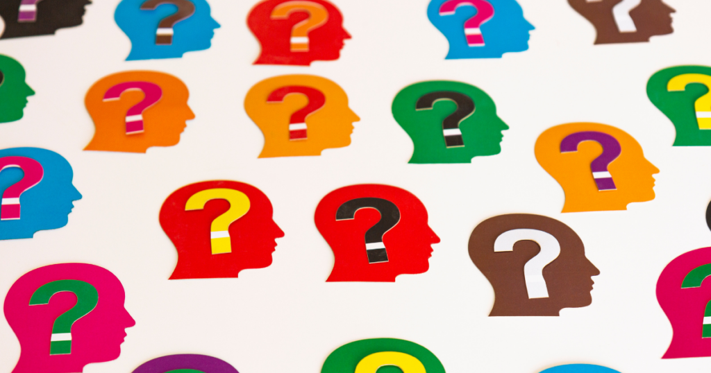 heads with question marks in different colors