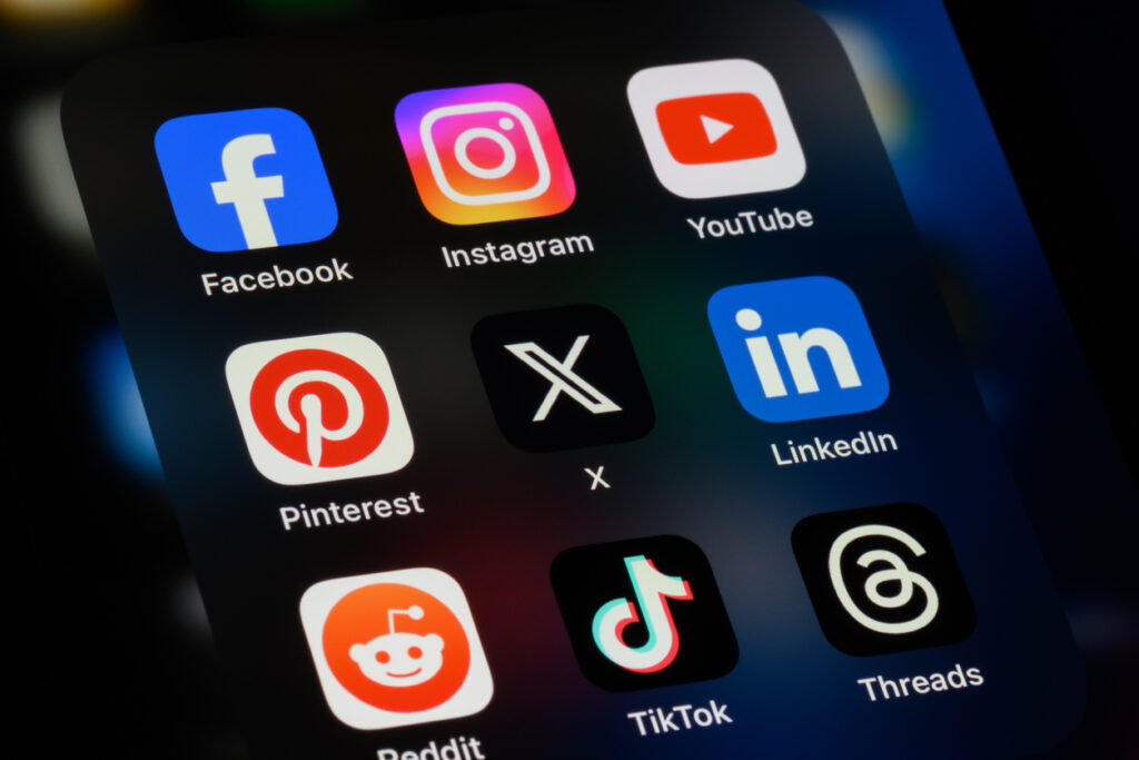 Popular social media apps like Facebook, Instagram, YouTube, Pinterest, X, etc. that you can use for social media recruiting